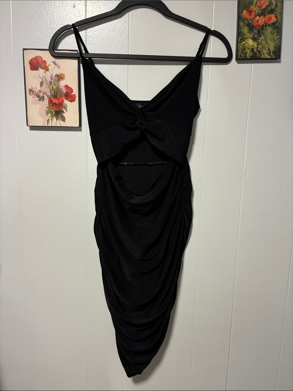 Trac Black Twist-Front Draped Midi Dress